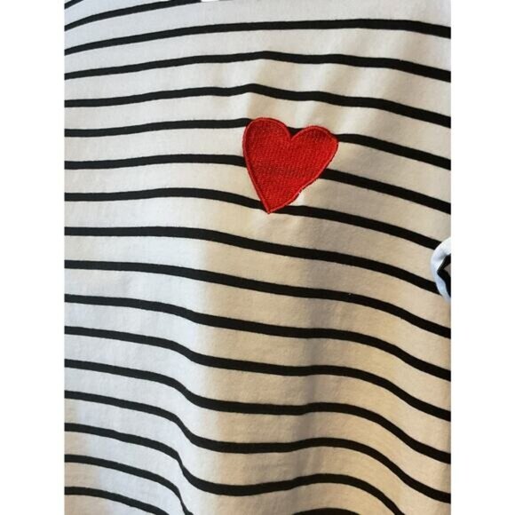 Striped Shein Curve Womens T-Shirt With Red Heart Patch White & Black 2XL - Picture 7 of 10